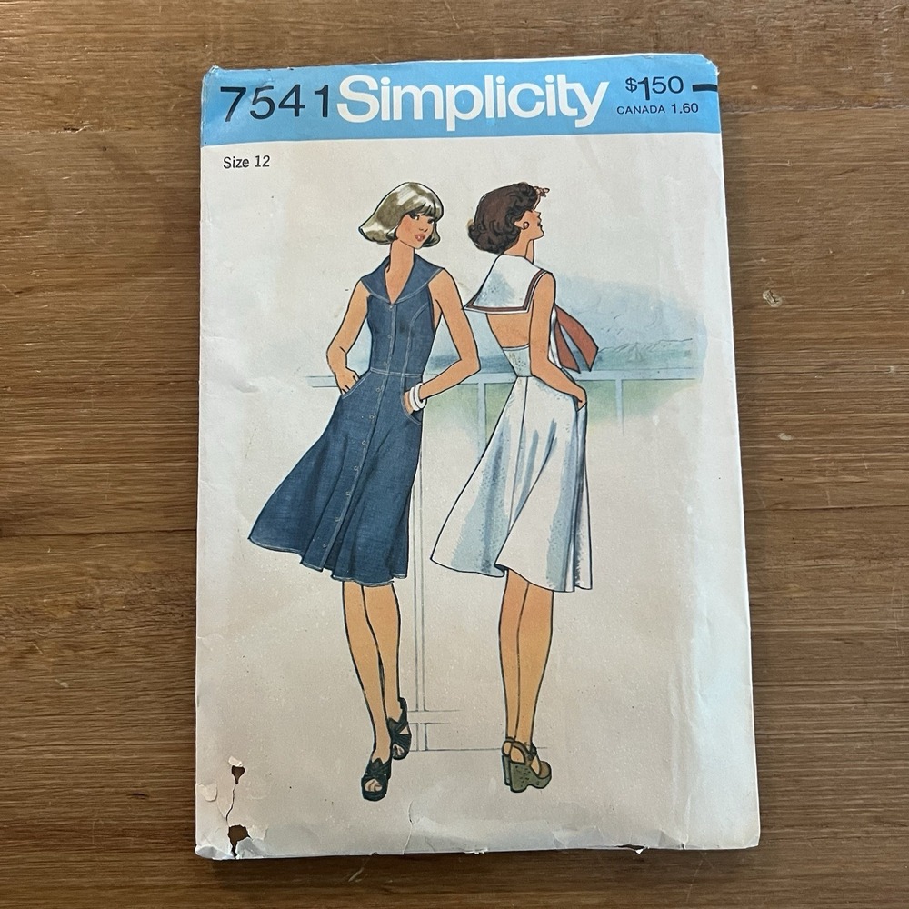 Vintage 1976 Simplicity 7541 Sailor Collar Dress Pattern Sz 12 Uncut FF